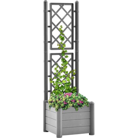 Jardinière de jardin - Balconnière à fleurs avec treillis 43x43x142 cm PP Gris pierre BV833171 - BonneVie (1/5)