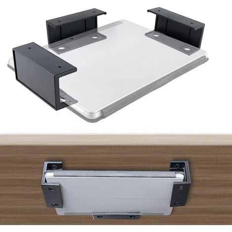 Supports Multifonctionnels sous Le Bureau - Rangement pour Ordinateur Portable, Tablette, Clavier etc. Gagnez de l’Espace et Améliorez Espace de Travail - Installation avec Vis ou Ruban Adhés (1/4)