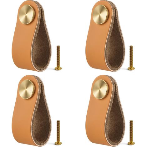 Tiradores de cuero para muebles, juego de 4 tiradores de cuero, elegantes pomos para cajones, armarios, tocadores, cocinas y armarios (1/5)
