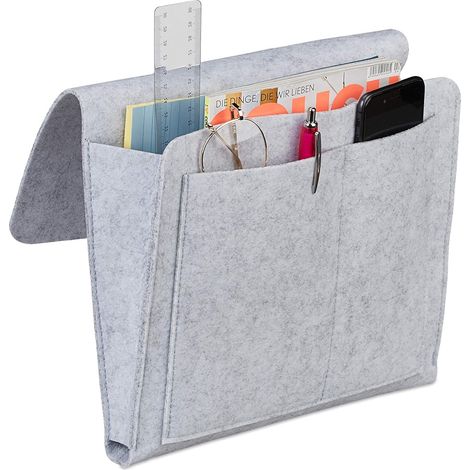 Gris clair - 32 x 20 x 10 cm, poche de lit, couverture, peut être suspendue, 5 compartiments, rangement pour canapé (1/5)