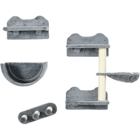 Parete per gatti a 4 pezzi grigia con tiragraffi, scala, amaca e piattaforma, fino a 5 kg (1/5)