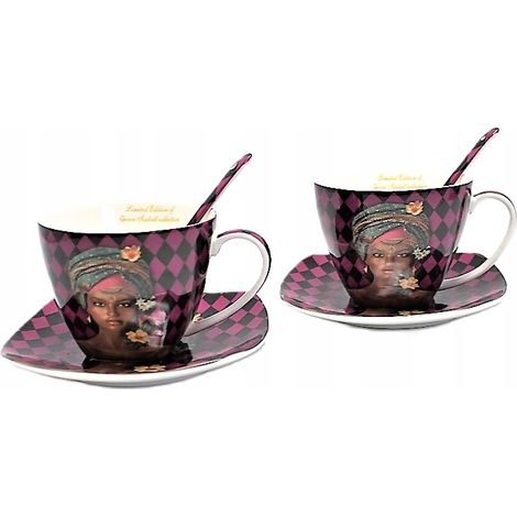 Porzellantassen-Set für Kaffee oder Tee, 2 x 250 ml, lila, Damen (1/5)