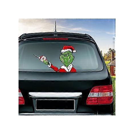 Aufkleber für Heckscheibenwischer, Weihnachtsschneemann winkt, lustiger animierter 3D-Weihnachtsaufkleber (grünes Fellmonster)