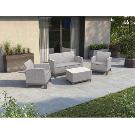 Keter Lounge Set Scandi Forma Juta Grigio Chiaro 2 Poltrone, Divano e Tavolino (1/3)