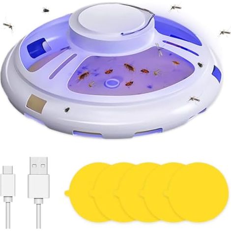 Piège à puces lumineux USB pour maison, attrape-puces avec 5 plaques adhésives, 4 modes d'éclairage, non toxique et sans odeur, blanc (salon, cuisine, chambre) (1/5)