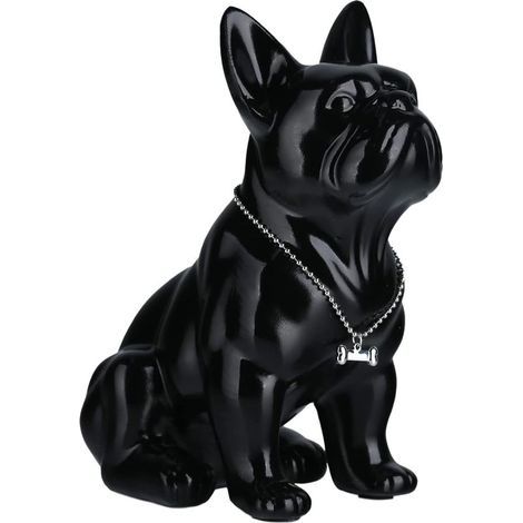 Französische Bulldoggen-Statue aus Kunstharz, Dekorative Skulptur für Zuhause und Büro, Moderne Kunst (23 cm, Schwarz) (1/5)