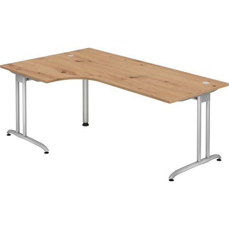 bümö® Eckschreibtisch "B-Serie" stabile Premium Qualität, Tischplatte 200 x 120 cm in Asteiche, Gestell in silber (1/5)