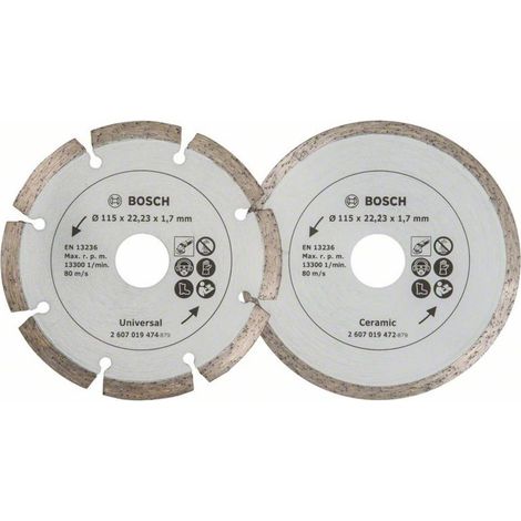 Disco diamantato per piastrelle e materiali da costruzione, diametro: 115 mm, confezione da 2 (1/2)