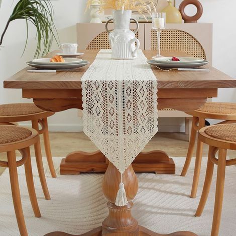 Chemin de table en macramé rectangulaire, dentelle au crochet, élégante nappe en maille pour rustique, crochet, style bohème, vintage, maison de ferme (30x 300cm), style 2 (1/4)