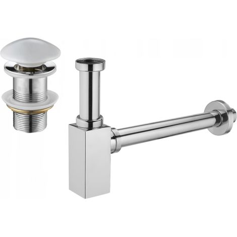Mexen semisifone da lavabo quadrato con tappo ceramico clic-clac, senza troppopieno, cromato/bianco - 7991060-02 (1/3)