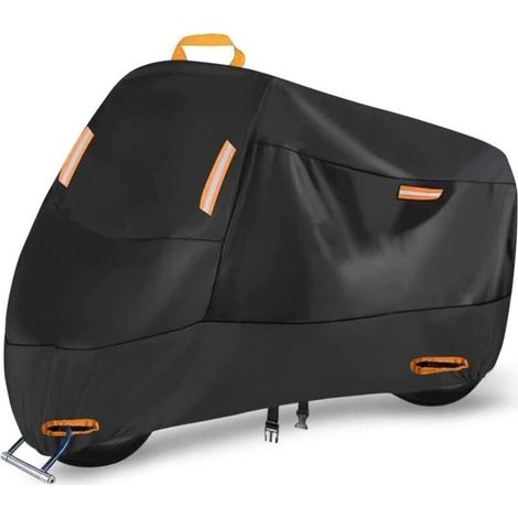 Housse de moto imperméable et résistante avec 4 bandes réfléchissantes, boucle coupe-vent et trou de serrure antivol pour une utilisation extérieure sécurisée (taille M, 200 x 90 x 100 cm) (1/5)