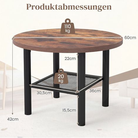 Round Coffee Table with 2-Tier Storage and Metal Frame (1/5)