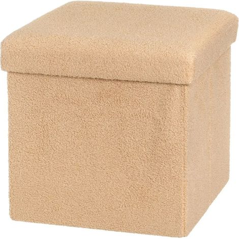 Pouf Baule Pieghevole Salvaspazio Beige Poggiapiedi Contenitore 38x38x38cm (1/4)