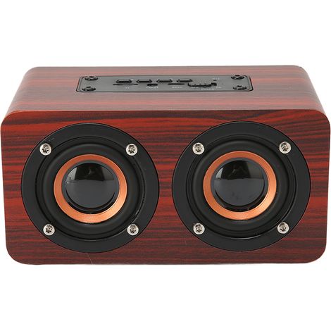 Retro-Bluetooth-Lautsprecher mit eingebautem Mikrofon, tragbar und kabellos, kompatibel mit Speicherkarten, USB, AUX und MP3, in roter Holzoptik. (1/5)