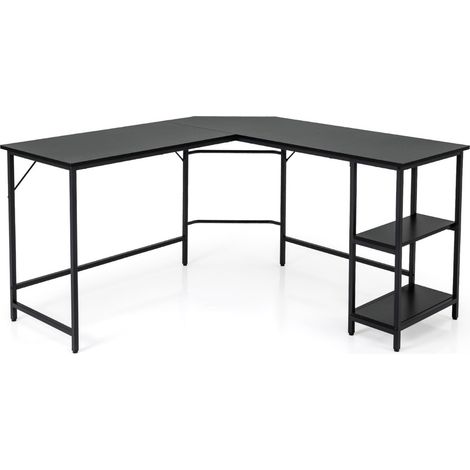 Bureau informatique en forme de L 138 x 50 x 75 cm avec rangement pratique design MDF noir