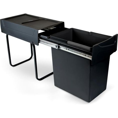 emuca contenedor de reciclaje para fijación inferior y extracción manual en mueble de cocina recycle 1x20litros, plástico, negro