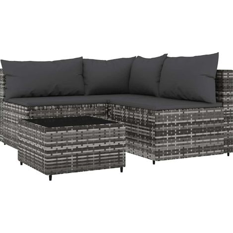 Maison Exclusive - Salon de jardin 4 pcs avec coussins Gris Résine tressée