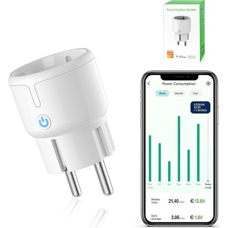 WLAN smart plug, wifi socket with timer, mini plug, app remote control, current measurement, Alexa/Google home compatible, only 2.4 GHz, 10A (1/5)