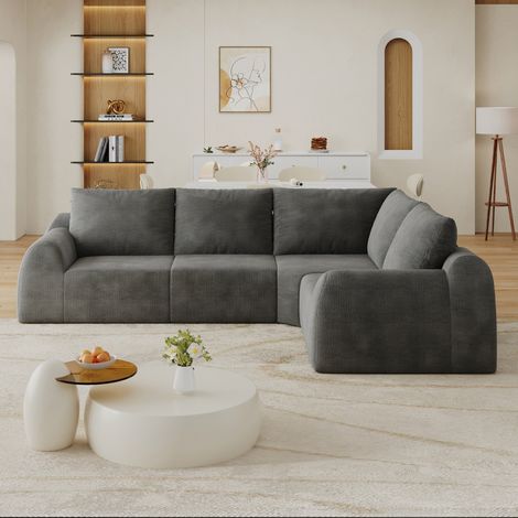 Sofá comprimido (267x200x85 cm), sin herramientas, espuma de alta elasticidad, chenilla, gris oscuro (1/5)