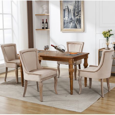 Set di 4 sedie da pranzo 55x61x91 cm in velluto beige, gambe in legno – MEUBLIV (1/5)