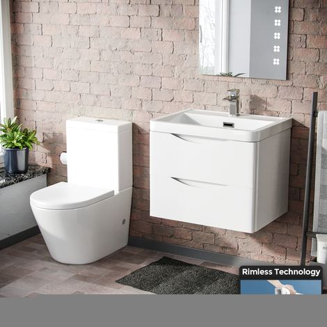 Merton Modern White Basin Sink Vanity Wall Hung & Rimless Close Coupled Toilet (1/5)