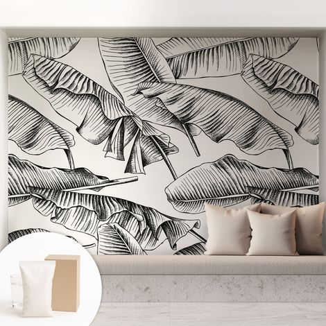 Papier peint intissé mural pour salon chambre à coucher tendance et originale - Colle incluse gratuite Feuilles de bananier 208x146 cm (1/5)
