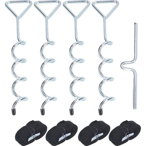 Kit d'ancrage au sol multifonctionnel en acier avec piquets pour trampoline, abri de jardin, balançoire ou tente (argenté) (1/5)