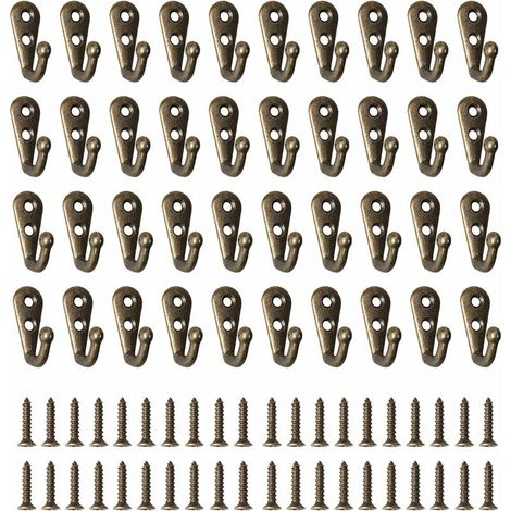 Lot de 40 porte-manteaux métalliques, crochets muraux rétro avec vis. (1/5)