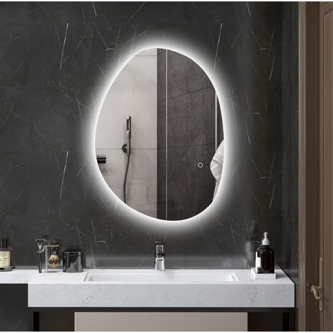 Specchio bagno LED asimmetrico 70 x 50 cm antiappannamento Smart Touch argento OKMYHOME (1/5)