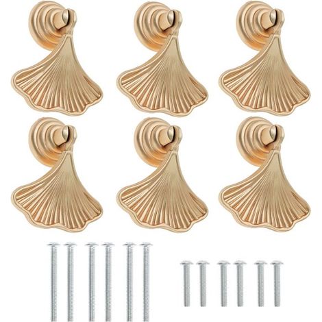 Dailygoods - Tiradores de puerta con forma de hoja - 6 piezas - Color dorado - Zinc (1/5)