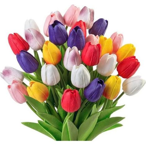 Bouquet de 20 tulipes artificielles, multi-couleur,Couleur aléatoire (1/4)