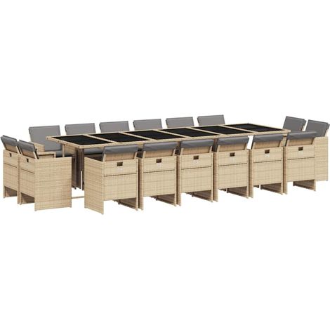 Maison Exclusive - 17-tlg. Garten-Essgruppe mit Kissen Beigemisch (1/5)