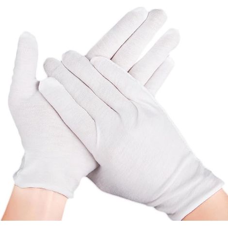 12 paires de gants blancs en coton - gants de travail souples et élastiques - adaptés à la vérification de pièces de monnaie et de bijoux (XL-blanc) (1/5)