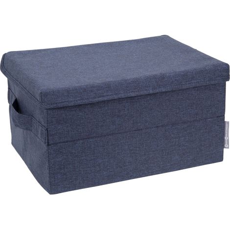 Bigso Box of Sweden Scatola organizer piccola con maniglia – Scatola per armadio in poliestere e cartone con effetto lino – Scatola portaoggetti per vestiti, giocattoli e altri oggetti – blu (1/5)