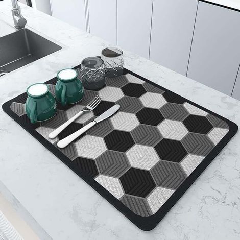 Dish Draining Mat, 30 x 40 cm, Diatom Mud Draining Mat, Absorbent Dish Drainer Mat, Quick Drying, for Kitchen Utensils, Kitchen Sink, Counter MUMU (1/4)