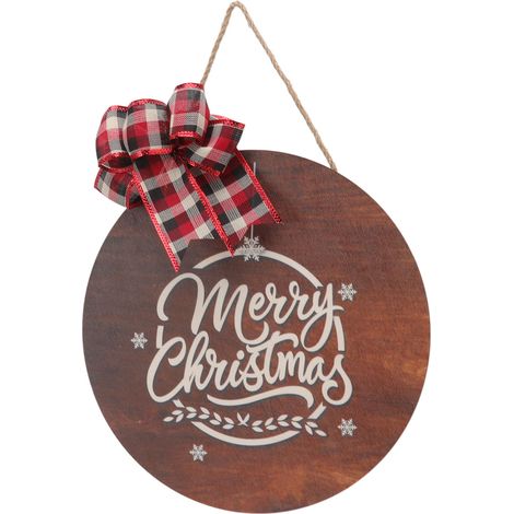 Weihnachtsschild aus Holz mit Schleife, rund, 300 mm, zum Aufhängen, Partydekoration (1/5)