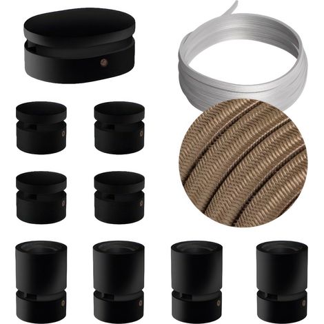 Sistema Filé Symmetric Kit - con cavo di 5 m per catenaria e 9 componenti in legno verniciato nero per interni