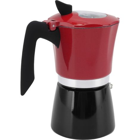 Cafetière de voyage portable en aluminium avec couvercle transparent, rouge et noir, modèle n° 6, 300 ml (1/5)