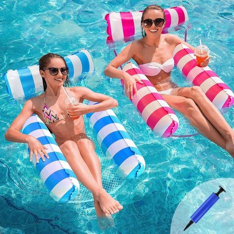 2 teilige schwimmende Pool Hängematte schwimmender Poolstuhl 4 in 1 (Sattel, Liegestuhl, Hängematte, Schwimmhilfe), Wasserbank für Erwachsene mit (1/5)