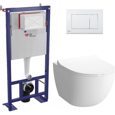 Swiss Aqua Technologies Pack WC bâti-autoportant + WC SAT infinitio sans bride fixations invisibles + Abattant softclose + Plaque blanche (1/5)
