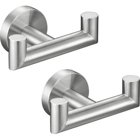 Set di 2 ganci doppi da parete per bagno, in acciaio inox SUS 304, per accappatoi, portasciugamani, portasciugamani da cucina, gancio per accappatoio, argento spazzolato. (1/5)