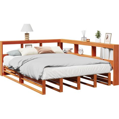Bookcase Bed without Mattress Wax Brown 160x200cm Solid Wood Pine vidaXL (1/5)