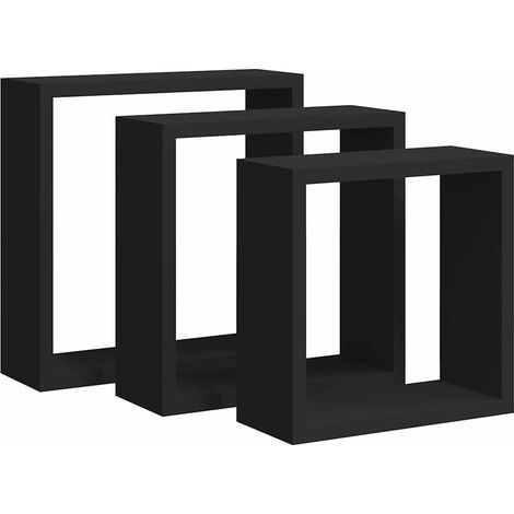 vidaXL Estantes cubo de pared 3 unidades MDF negro (1/2)