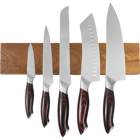 Couteau de cuisine, lot de 6 pièces en acier inoxydable haute carbone, manche ergonomique anti-fissure, support magnétique finition noyer. (1/5)