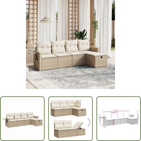 Gartensessel -  5-tlg. Garten-Sofagarnitur mit Kissen Beige Poly Rattan (1/5)