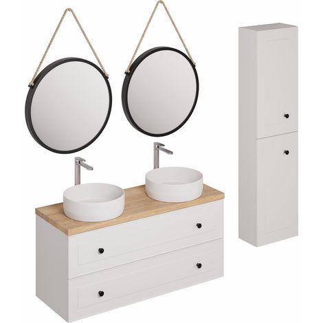 Naturel Mobiletto da bagno con lavabo, inclusi rubinetto, bocca e scarico Naturel Forli bianco (KSETFORLI5) (1/4)