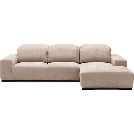 Canapé d'angle droit 4 places avec têtières réglables en tissu chenille - Écru - Sam (1/5)