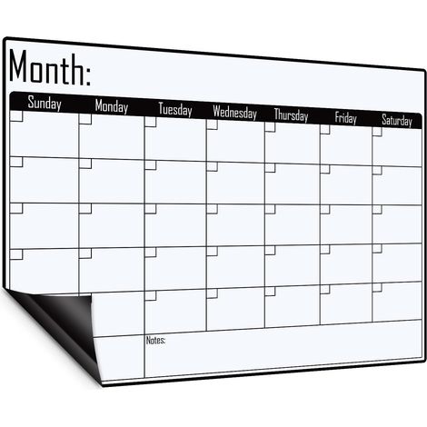 Calendrier mensuel magnétique pour tableau blanc, planificateur de liste de courses 16" x 12", tableau blanc magnétique, convient aux réfrigérateurs et aux cuisines.