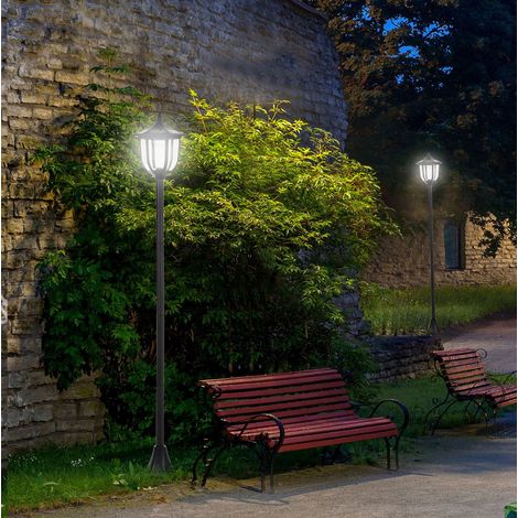 Lanterne solaire LED de jardin noire avec 6 LEDs, allumage automatique, IP44, 6 h d'autonomie, Ø26,5 x H177 cm pour terrasse et extérieur - CHICFURN (1/5)
