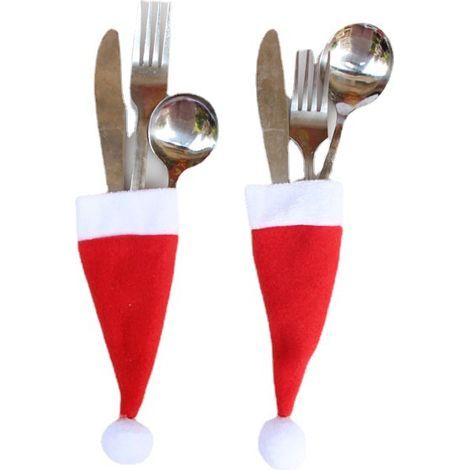 Weihnachtsdekoration für Zuhause, 10-teilig, Mini-Hüte, Geschirr, Bestecktasche, Weihnachtsmützen, Tischdekoration (1/5)